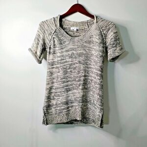 CAbi Women XS Black Marbled Side Slits Cozy Short Sleeve‎ Tunic Sweater Boho Y2K